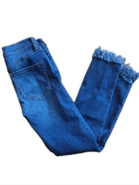 Free People Womens Jeans 24 Great Heights  Blue Frayed Hem Distressed Low Rise